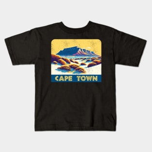 Vintage Cape Town Travel Poster Sticker | Howzit South Africa | Explore Table Mountain Kids T-Shirt